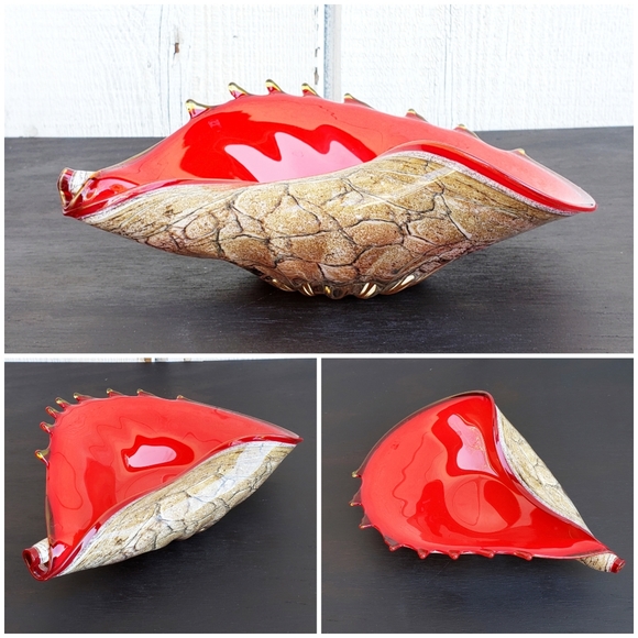 Vintage Hand Blown Glass Sea Shell Dish